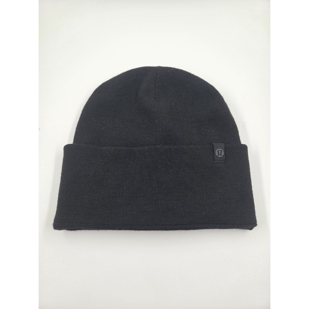 Lululemon Chill Fighter Beanie Black Merino Wool Blend One Size Cuffed Hat